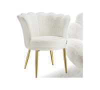 Fauteuil rembourrage épais revêtement fourrure synthétique crème/or