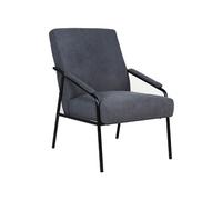 Fauteuil rembourré en tissu gris avec pieds en métal noir - Longueur 62 x Profondeur 85 x Hauteur 93 cm --