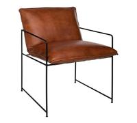 Fauteuil rétro Industriel en Cuir Cognac et Structure en Métal Noir - Atmosphera