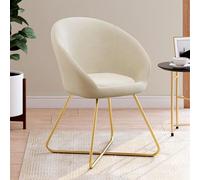 Fauteuil rond angelina beige en velours pieds croisés dorés
