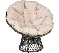 Outsunny Fauteuil Rond de Jardin Fauteuil papasan pivotant Grand Confort Ø 97 x 90H cm Grand Coussin fourni Polyester résine tressée crème