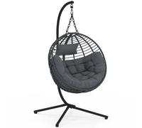 Fauteuil Rond Suspendu Ajouré Effet Rotin Gris Avec Coussin Gris