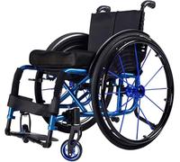 Fauteuil Roulant Manuel Autopropulsé, Cadre en Aluminium Pliable Ultra Léger, avec Accoudoirs, Repose-Jambes Pivotant, Fauteuil Roulant De Sport Ergonomique Et Confortable, Blue, Seat Width 42cm