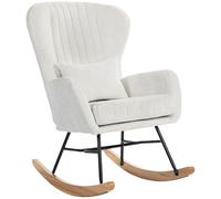 Fauteuil š€ bascule, rocking chair avec coussin, assise rembourršŠ, dossier haut, 67 x 88 x 104 cm, blanc