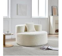 Fauteuil sac compressé en velours côtelé beige, sans montage, livré sous vide, avec dossier et accoudoirs