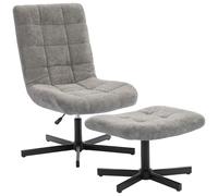 Fauteuil salon avec repose-pieds, chaise pivotante, hauteur ršŠglable, dossier inclinable, 66 x 80 x 93-104 cm, gris