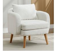 Fauteuil Salon en velours Teddy - Fauteuil de Loisirs Individuel -Style Scandinave - Canapé Simple avec coussin Blanc