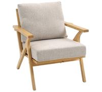 Fauteuil salon - HOMCOM - coussins rembourrée et pieds en bois d'hévéa - tissu effet lin - 76x87x88cm - beige