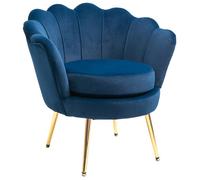 Fauteuil salon - HOMCOM - en velours - dossier coquillage - pieds en métal doré - pour chambre à coucher - bleu