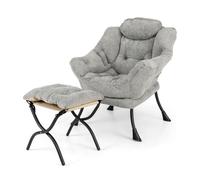 Fauteuil Salon Rembourré - RELAX4LIFE - Appuie-Tête - Repose-Pieds Pliable - Poche Latérale - Charge 136KG - 81X77X96CM - Gris