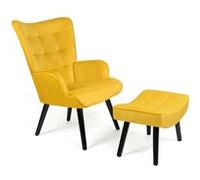 Fauteuil scandinave ANIA avec repose pieds velours jaune Jaune G