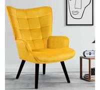 IDMarket – Fauteuil scandinave ANIA en velours jaune