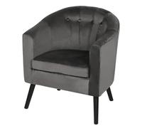 Fauteuil Scandinave de Salon Relax en Velours - Pieds en Bois Massif, Petit Crapaud, Chauffeuse avec Accoudoirs - Gris