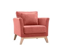 Fauteuil scandinave déhoussable en tissu effet velours texturé terracotta et bois clair OSLO