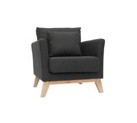 Fauteuil scandinave déhoussable en tissu gris foncé et bois clair OSLO