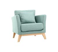 Fauteuil scandinave déhoussable en tissu vert lagon et bois clair OSLO