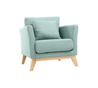 Fauteuil scandinave déhoussable en tissu vert lagon et bois clair OSLO
