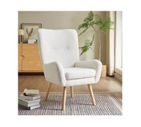 Fauteuil scandinave en tissu bouclette - SICAAN - Collection GAÏA - Blanc - Bois massif - Bois d’hévéa - Avec accoudoirs