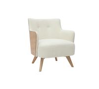 Fauteuil scandinave en tissu effet laine bou blanc cassé et bois clair VALMY
