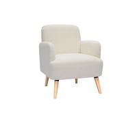 Fauteuil scandinave en tissu effet laine bou blanc cassé et bois clair ISKO