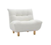 Fauteuil scandinave en tissu effet laine bou blanc et bois clair YUMI
