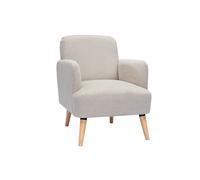Fauteuil scandinave en tissu effet velours texturé beige et bois clair ISKO