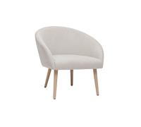 Fauteuil scandinave en tissu effet velours texturé beige et bois clair OLIVIA