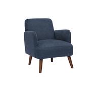 Fauteuil scandinave en tissu effet velours texturé bleu foncé et bois foncé ISKO