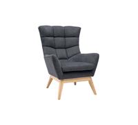 Fauteuil scandinave en tissu effet velours texturé gris foncé et bois clair BRODY