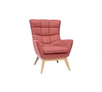 Fauteuil scandinave en tissu effet velours texturé terracotta et bois clair BRODY