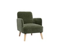 Fauteuil scandinave en tissu effet velours vert kaki et bois clair ISKO
