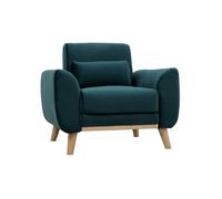 Fauteuil scandinave en tissu velours bleu pétrole et bois clair EKTOR