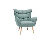 Fauteuil scandinave en tissu vert de gris et bois clair AVERY