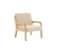 Fauteuil scandinave enfant en bois et tissu bouclette beige