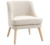 HomCom Fauteuil Scandinave confortable – pieds en bois massif, revêtement tissu lin – beige