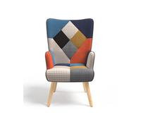 IDMARKET Fauteuil scandinave IVAR en tissu patchwork multicouleurs et imprimé pied de poule