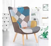 IDMARKET Fauteuil scandinave IVAR en tissu patchwork multicouleurs