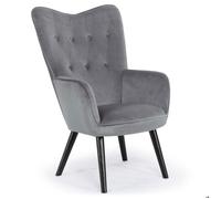 Menzzo Fauteuil Scandinave Klarys - Velours Gris, Design Moderne Haut Dossier, Confort Salon et Chambre, Pieds Bois Noir, Assise Moelleuse, Fauteuil Chic et Élégant