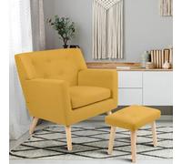 IDMarket - Fauteuil scandinave LIV avec Repose Pieds en Tissu Jaune