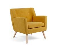 Fauteuil scandinave LIV en tissu jaune moutarde