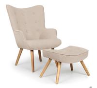 Menzzo Fauteuil Scandinave Beige avec Pouf Repose Pied Salon - Style Nordique Moderne - Confort Optimal pour Salon, Chambre ou Coin détente
