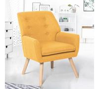 Fauteuil scandinave NAT en tissu jaune moutarde
