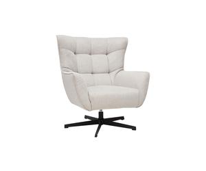 Fauteuil scandinave pivotant en tissu effet velours texturé beige et métal AVERY