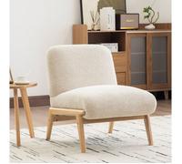 Fauteuil scandinave sans accoudoirs en chenille beige, structure en bois massif, assise lounge 61,5 x 74 x 76 cm Grjofek