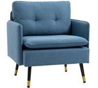 HomCom – Fauteuil de salon 1 place en lin 72 cm, coussin rembourré dossier capitonné, ressorts, bleu