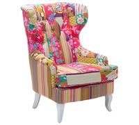 Fauteuil Style Bergère en Tissu Patchwork Multicolore Pieds Blancs Pop Art Molde