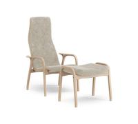Fauteuil Suédois Lamino avec Repose-pieds Haut en Hêtre Laqué Chêne/clair de Lune/peau de Mouton