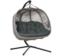 Fauteuil suspendu 2 personnes avec support en acier 132 x 126 x 172 cm sable pliable avec coussin et motif floral