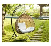 Fauteuil suspendu 2 places en résine tressée - Beige et coussin blanc - VAHINA de MYLIA