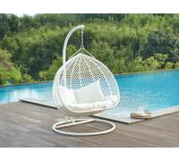 Vente-unique - Fauteuil Suspendu 2 Places en résine tressée - Blanc et Coussin Beige - VAHINA de MYLIA